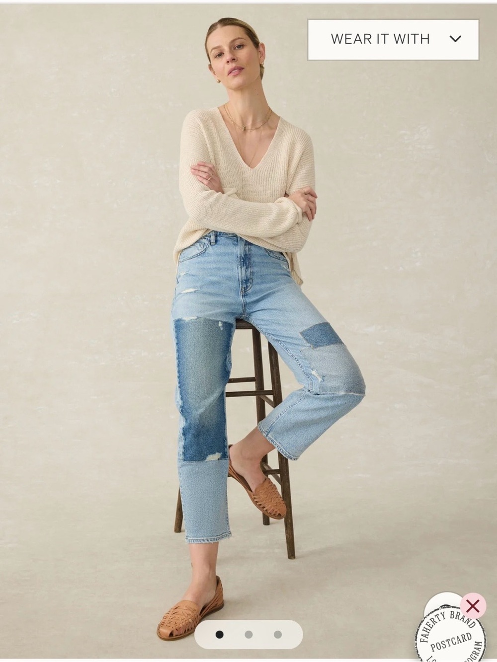 Faherty Light Blue Denim Jeans with patches and distressed areas- NWOT